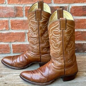 Justin N5490 Vtg Brown Teju Lizard Leather Western Cowboy Boots Sz 8.5D